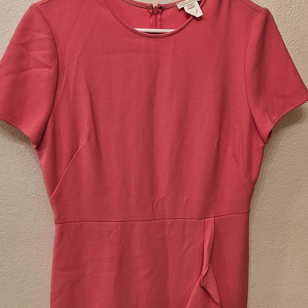 Shoshanna Coral Pink Short Sleeve Midi Sheath Dress